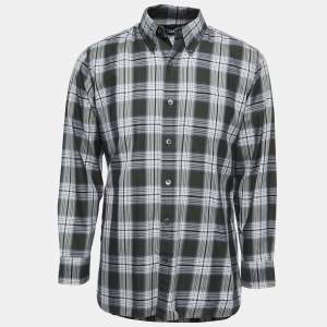 Pre Owned Tom Ford Grey Plaid Cotton Button Front Shirt XL
