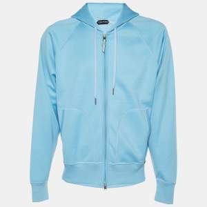 Tom Ford Blue Technical Cotton Zip Up Hoodie XL