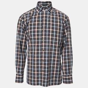 Tom Ford Brown Checked Cotton Button Front Shirt XL