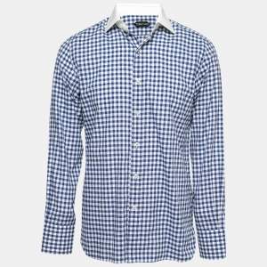Tom Ford Blue Checked Cotton Button Front Shirt L