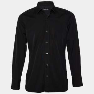 Tom Ford Black Cotton Button Front Shirt L