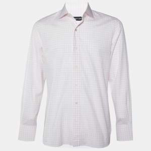Tom Ford Pink & White Checkered Cotton Button Front Shrt L