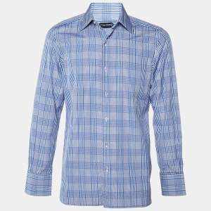 Tom Ford Blue Checkered Cotton Button Front Shirt M