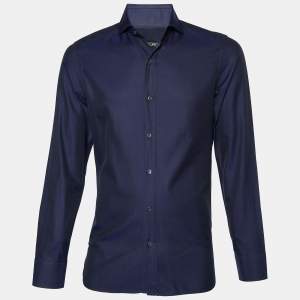 Tom Ford Navy Blue Cotton Button Front Shirt M