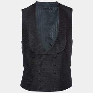 Tom Ford Black Textured Cotton & Silk Double Breasted Vest M