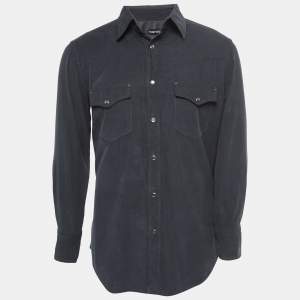 Tom Ford Dark Grey Corduroy Pocket Detail Shirt L