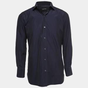 Tom Ford Navy Blue Cotton Button Front Shirt L