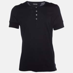 Tom Ford Black Cotton Knit Collarless T-Shirt XXL