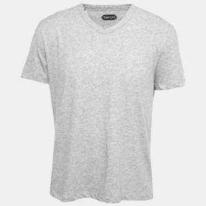 Tom Ford Grey Cotton V-Neck Half Sleeve T-Shirt XL