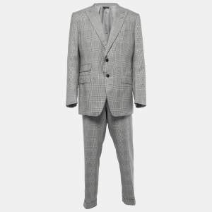 Tom Ford Charcoal Grey Checked Wool Single Breasted Blazer & Pant Suit 3XL