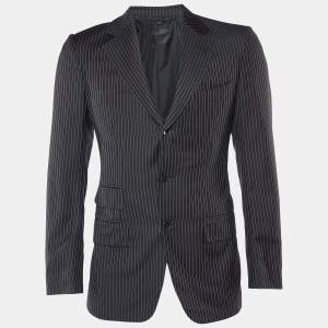 Tom Ford Black Pinstriped Wool Button Front Blazer S