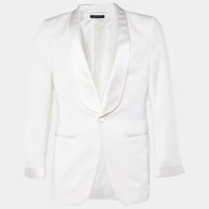 Tom Ford Off-White Wool & Mohair Satin Detail Tuxedo Blazer S