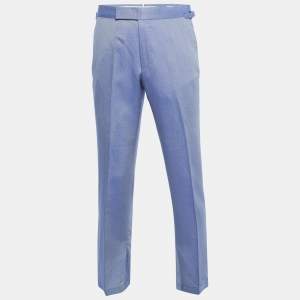 Tom Ford Blue Chambray Silk Blend Straight Fit Trousers M