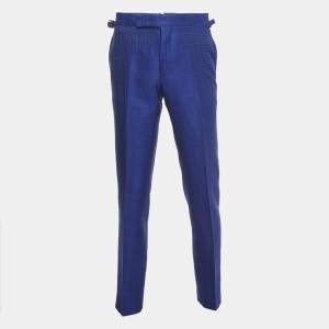 Tom Ford Blue Texture Silk & Cotton Tailored Pants M