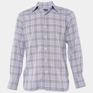 Tom Ford Purple Plaid Checked Cotton Long Sleeve Shirt M