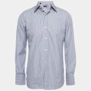 Pre Owned Tom Ford Navy Blue Striped Cotton Long Sleeve Shirt M