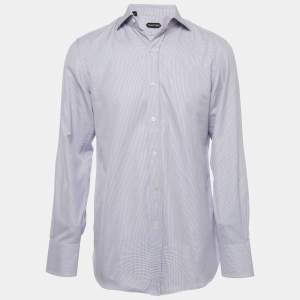 Tom Ford Lavender/White Textured Cotton Long Sleeve Shirt M