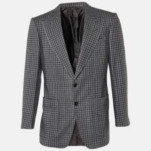 Tom Ford Grey Checked Wool & Silk Shelton Single Breasted Blazer M