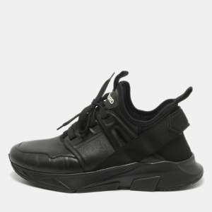 Tom Ford Black Leather and Neoprene Jago Lace Up  Sneakers Size 41