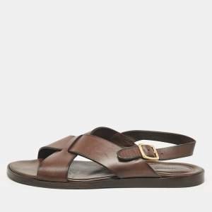 Tom Ford Dark Brown Leather Flat Sandals Size 43