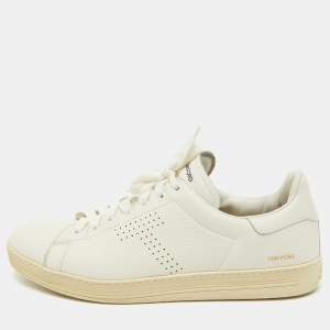 Tom Ford White Leather Perforated Logo Low Top Sneakers Size 44.5