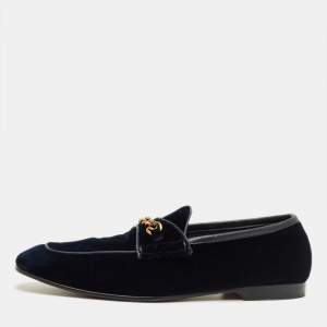 Pre Owned Tom Ford Navy Blue Velvet York Chain Loafers Size 42