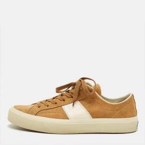Pre Owned Tom Ford Cambridge Size 42.5 Tan/White Leather and Suede Lace Up Sneakers
