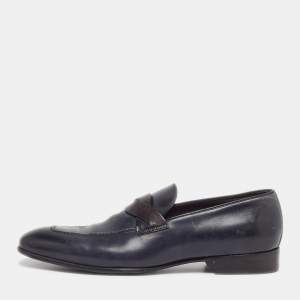 مملوكة مسبقًا Tom Ford Size 43.5 Navy Blue/Brown Leather Slip On Loafers