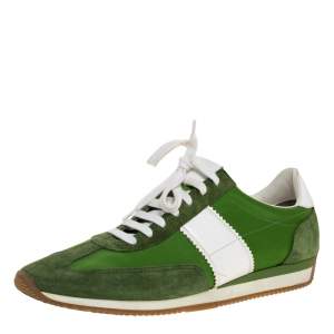 Tom Ford Green/White Canvas And Suede Orford Sneakers Size 45
