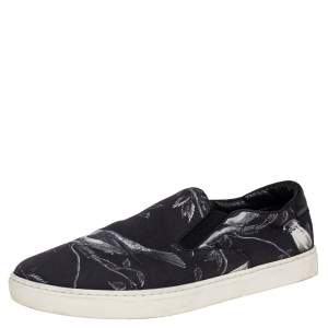 Dolce & Gabbana Blue/White Owl Print Canvas Slip On Sneakers Size 44