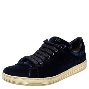 Tom Ford Dark Blue Velvet Russell Low Top Sneakers Size 44