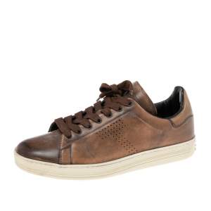 Tom Ford Brown Leather Warwick Low Top Sneakers Size 40