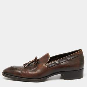 Tom Ford Brown Leather Tassel Slip On Loafers Size 40