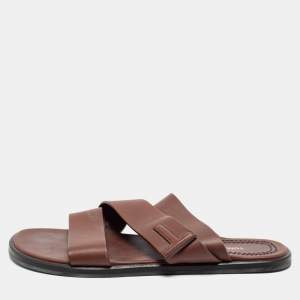 Tom Ford Brown Leather Flat Sandals Size 43