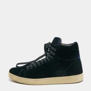 Tom Ford Navy Blue Velvet Russell High Top Sneakers  Size 43