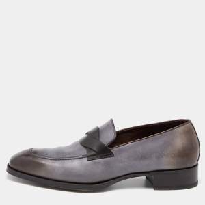 Tom Ford Grey/Black Ombre Leather Adney Twist Loafers Size 44