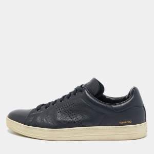 Tom Ford Navy Blue Leather Low Top Sneakers Size 43