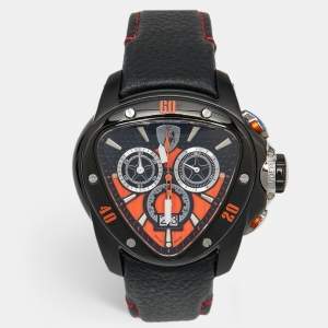 Tonino Lamborghini Black PVD Coated Stainless Steel Leather Spyder 1101 Men's Wristwatch 49 mm