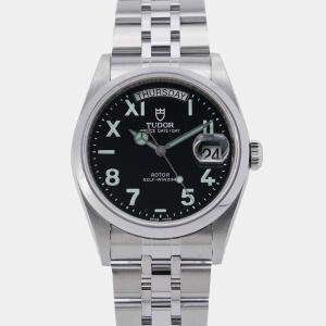 Tudor Black Stainless Steel Prince Date Day 76200 Men's Wristwatch 35mm