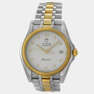Tudor White Yellow Gold Stainless Steel Monarch 15733 Quartz Men's Wristwatch 34mm 