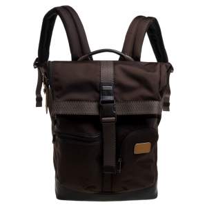 TUMI Two Tone Brown Nylon and Leather Cypress Roll Top Backpack