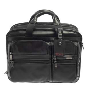Pre Owned TUMI Black Leather Alpha Bravo T-Pass Expandable Laptop Briefcase