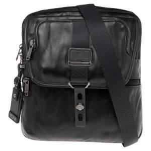 TUMI Black Leather Alpha Bravo Arnold Expandable Messenger Bag
