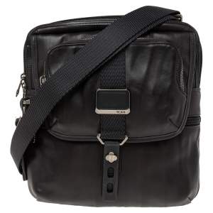 Tumi Black Leather Alpha Bravo Arnold Zip Messenger Bag