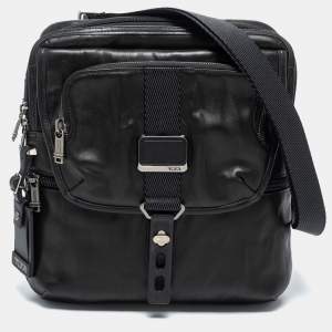 Tumi Black Leather Alpha Bravo Arnold Zip Flap Expandable Messenger Bag