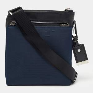 TUMI Navy Blue/Black Nylon and Leather Arrive Owen Crossbody Bag