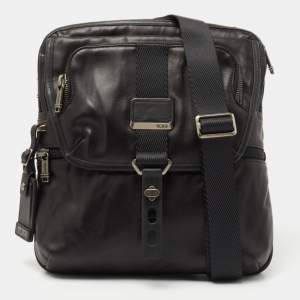 Tumi Black Leather Alpha Bravo Arnold Zip Flap Expandable Messenger Bag