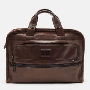 TUMI Brown Leather Alpha Slim Briefcase
