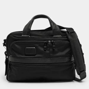 TUMI Black Leather and Nylon Alpha 3 Expandable Organizer Laptop Bag