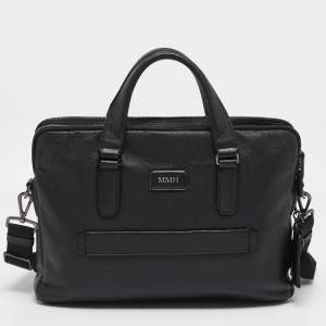 Tumi Black Leather Double Zip Briefcase Bag